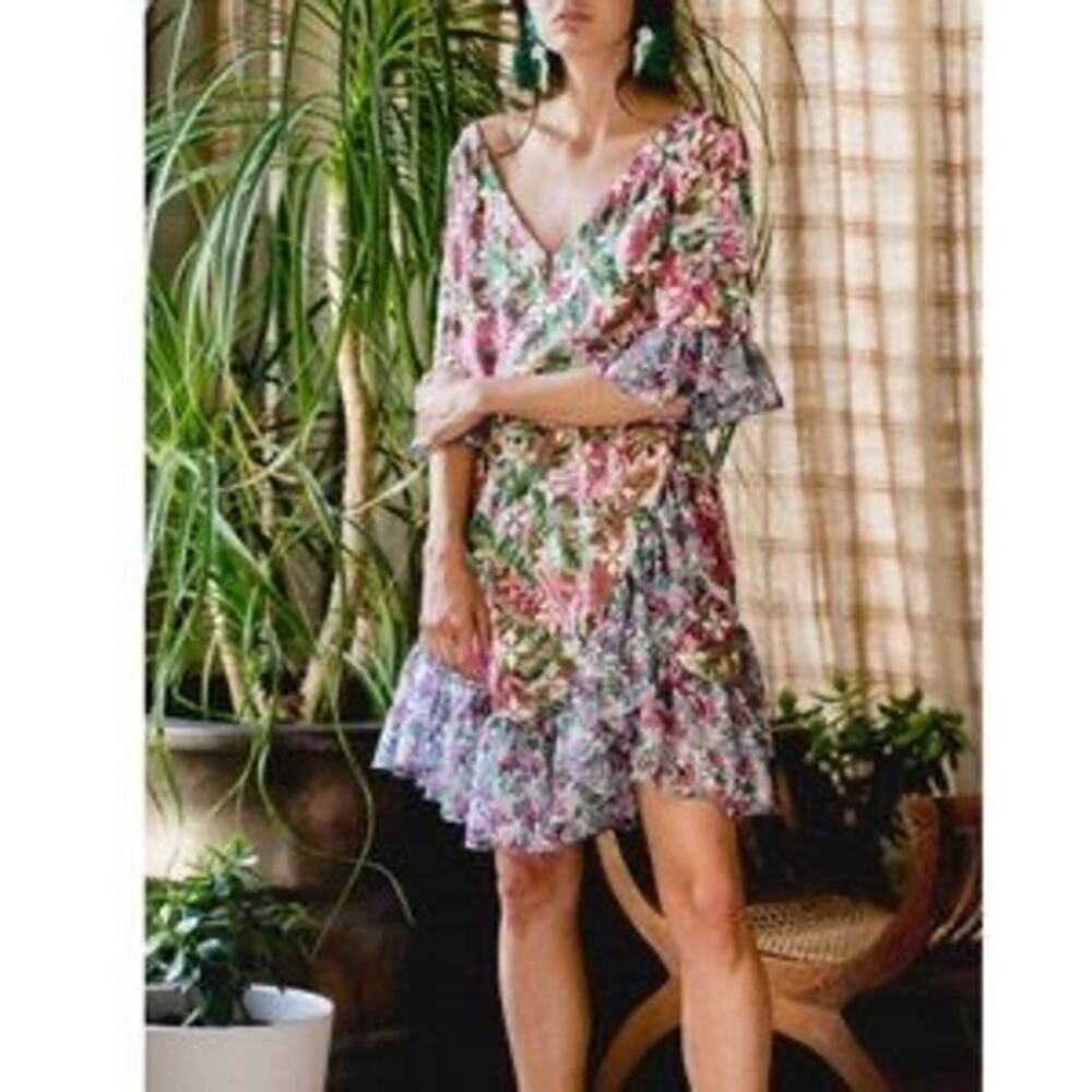 All Things Mochi Philippa Floral Ruffle Faux Wrap Dress